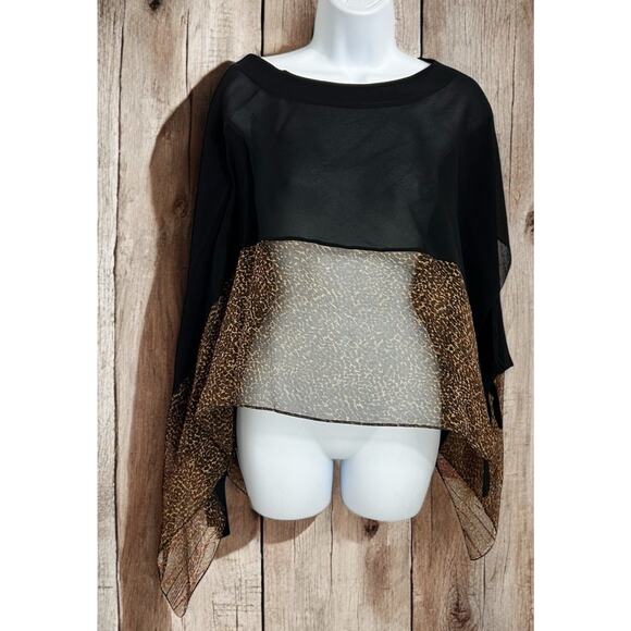 Oyako Black Animal Print Blouse One Size Layering Semi Sheep Top Side Ties - Picture 1 of 8